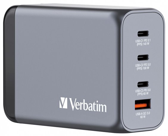 Verbatim GaN Nabíječka do sítě GNC-240, 240W, 3x USB-C, 1x USB